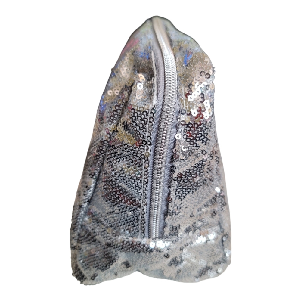 Juicy Couture Silver Sequins Zippered Cosmetic Bag with Small Toiletry Bottle - Picture 9 of 10